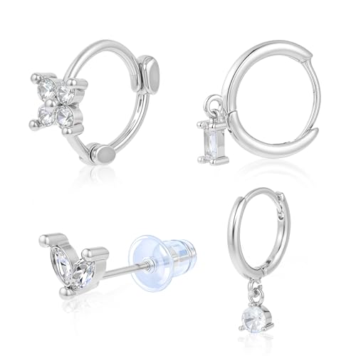 4 Paar für Zirkonia Schmetterling Ohrstecker Mini Hoops Mädchen Knorpel Ringe Hoop Exquisite Ohrstecker Set für Mehrere Piercings