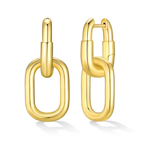 Ohrringe Gold Hängend Creolen für Damen - Minimalistisches Eckige Goldene Ohrringe für Frau Hypoallergene 14K Vergoldete Huggie Ohrring Leicht Tropfen Statement Ohrring Geschenke für Frauen Mädchen