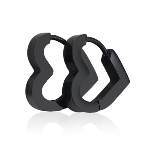 1 Paar schwarze Liebesohrringe Metallohrringe Edelstahlohrringe Creolen einfacher Stil Herzohrringe