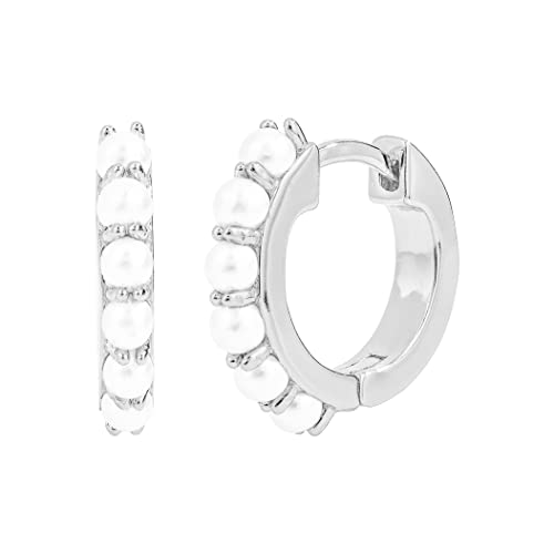 Perlen Ohrringe Silber 925. Creolen Gold mit Perlen. Schmuck Damen vergoldet mit 18 Karat Silber und Gold für Frauen und Mädchen. Durchmesser Creolen 13mm.