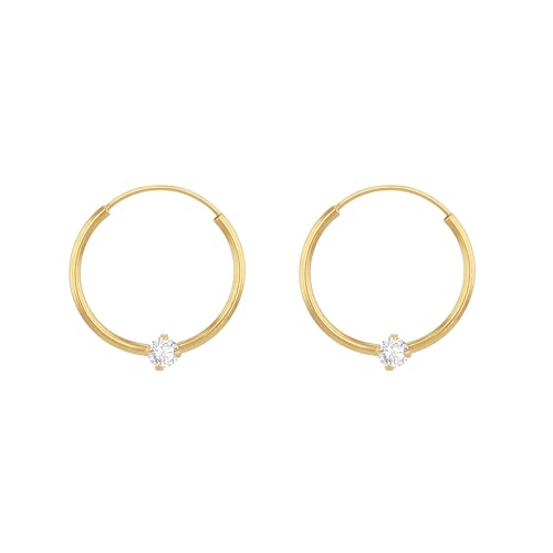  Creole aus 9 Gelbgold mit 14 mm weißem Zirkonia