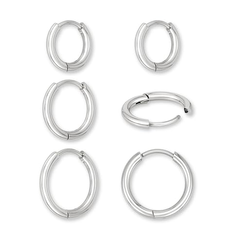    3 elegante silberne Kreolen klein 12mm 14mm 16mm Chirurgenstahl in Silver  