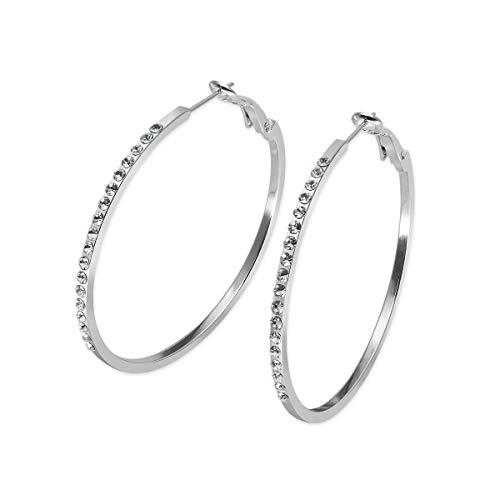 Soul-Cats 1 Paar silberne Creolen mit Strass Größe 5 cm