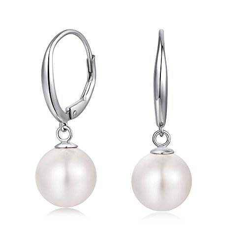 Perlen Ohrringe Perlenohrringe Damen 925 Silber 10mm Süßwasser Weiß Echte Perlen Hängend Creolen mit Perlen Ohrringe