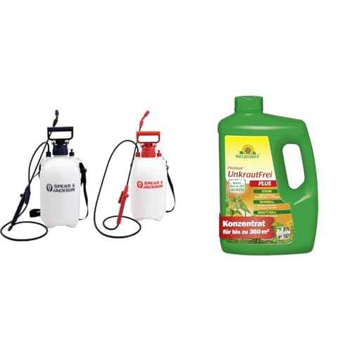Spear Jackson Drucksprüher 5l Doppelpack Neudorff Finalsan UnkrautFrei Plus Konzentrat kraftvoller Unkrautvernichter der bis in die Wurzel wirkt. Schnell wirkender Unkraut Entferner 1x 2l
