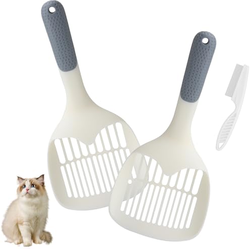 XRVRILE Katzenstreuschaufel 2er Set mit Flohkamm Katzenklo Schaufel Ergonomisch 29 cm Katzenschaufel für Katzenklo mit Siebfunktion Streuschaufel Katzenklo für Klumpstreu Hygienische Pflege