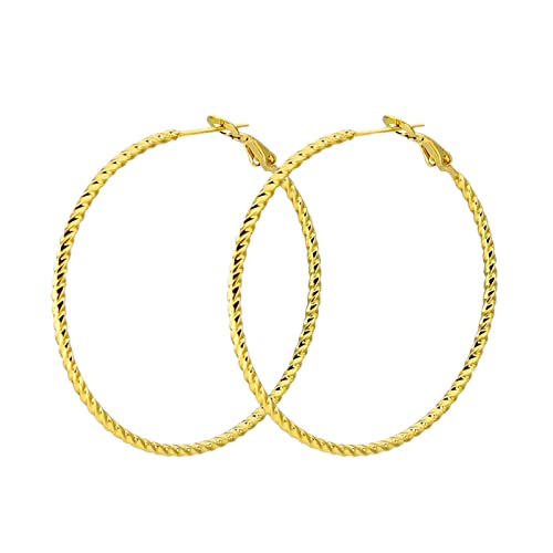 Lieson Ohrringe Frauen Titan Creolen Ohrringe Gold Ohrstecker Verdrehte Rund 50MM