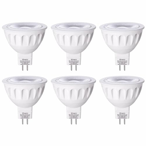 Wixann MR16 GU5.3 LED Lampen Dimmbar 5W 12V 3000K weiches Warmweiß GU5.3 Bi-Pin-Sockel 40 Grad Spotbeleuchtung für Landschaftsschienenlampen im Innen und Außenbereich 6Pack