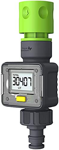 Royal Gardineer Wasseruhr Digitaler Wasserzähler für den 4 Zähleranzeigen Durchflussmesser Gartenwasserzähler Bewässerungscomputer Wassermengenzähler