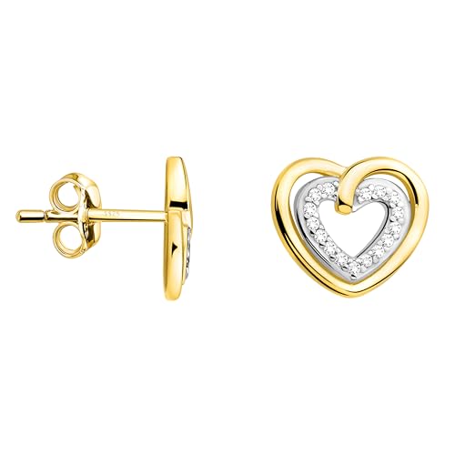 SOFIA MILANI - Damen Ohrringe 925 Silber - vergoldet bicolor mit Zirkonia Steinen - Herz Ohrstecker - E2520