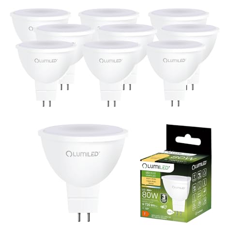 Lumiled 230V GU5.3 LED Lampen Leuchtmittel Spot 10 Stück Set MR16 8W entspricht 80W 3000K Warmweiß 720 Lumen 120 Abstrahlwinkel Spots Glühbirnen