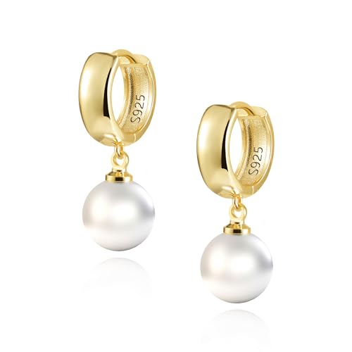 Ohrringe Gold Perlen Damen Creolen mit AnhÃ¤nger Perlen 14K Vergoldet Creolen Ohrringe SÃ¼ÃŸwasserperlen Silber 925 Ohrringe HÃ¤ngende Perlen Tropfen Gold Kleine Creolen Ohrringe Damen MÃ¤dchen Frauen