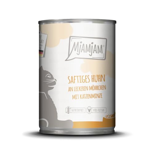MjAMjAM - Premium Nassfutter für Katzen - saftiges Huhn an leckeren Möhrchen 1er Pack 1 x 400 g getreidefrei mit extra viel Fleisch