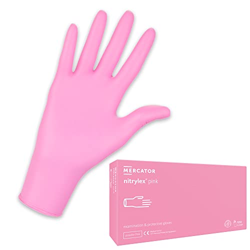 MERCATOR MEDICAL Nitrylhandschuhe Rosa XS - XL NITRYLEX PINK Einweghandschuhe Puderfrei Textur an den Fingerspitzen Mikrotextur Nitril-Handschuhe Größe M - 100 Stück Farbe Rosa