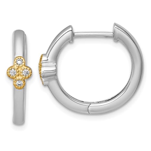 Creolen 925er-Sterlingsilber rhodiniert mit 14-karätigem Akzent polierter Zirkonia künstlicher Diamant Scharnier 20 1 x 22 6 mm breit 2 6 mm dick Schmuckgeschenk für Mutter One Size