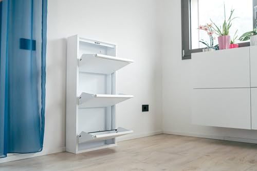 Dmora - Schuhschrank Alginet Platzsparendes Schuhregal Schuhregal für den Eingangsbereich 3-türiges Schuhregal aus Metall 50x15h103 cm Weiß
