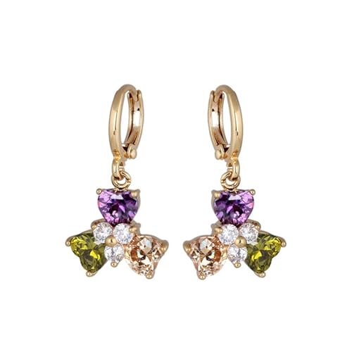 Herz Ohrringe Hängend Goldene Ohrringe Creolen mit Kleeblatt-Blumenanhänger Aus Kubischem Zirkonia Schmuck Damen Knorpel Ohrpiercing Tragus