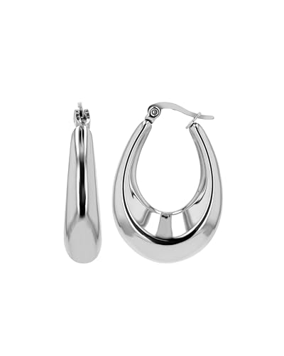 Akzent Wasserfeste Edelstahl Ohrringe Creolen Damen in Silber 100% Wasserfest Hautverträglich Creole - 33 5 mm