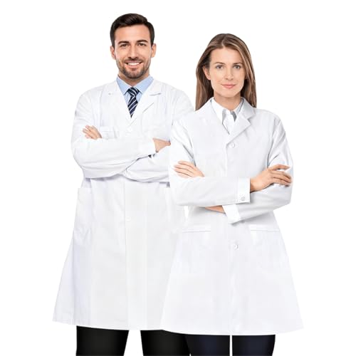 Weißer Laborkittel Ärztemantel Damen Herren Laborkittel Chemie Kittel Labormantel Schutzkleidung Laborkittel für Labor Mantel Hygiene Langarm Medizin Mantel mit Knöpfen und Tasche S