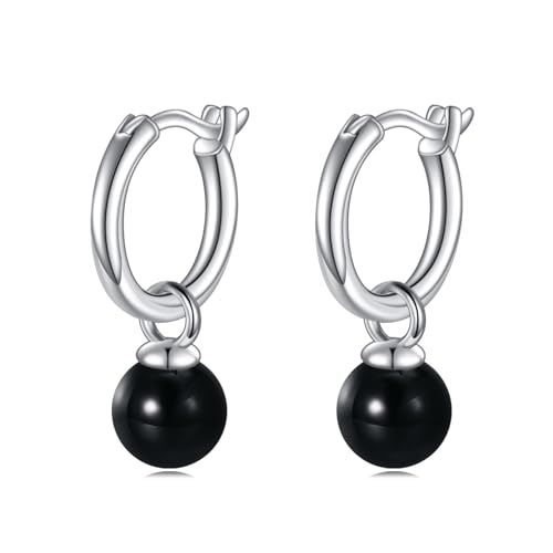 Schwarzer Onyx Ohrringe Silber 925 Onyx Creolen Hängend Ohrringe Schmuck Geschenke für Damen und Mädchen