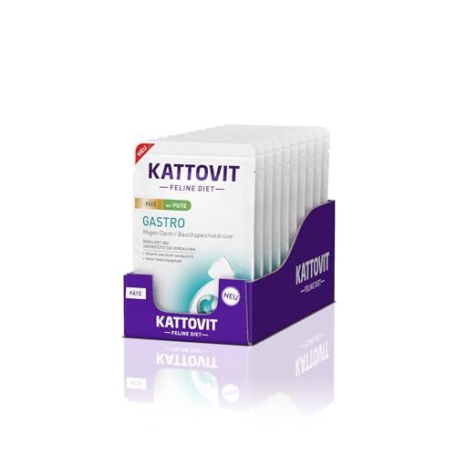 KATTOVIT - Gastro Nassfutter für Katzen Zur Unterstützung des Magen-Darm-Systems Diät-Alleinfuttermittel im Frischebeutel für ausgewachsene Katzen 10 x 85 g Pat Pute