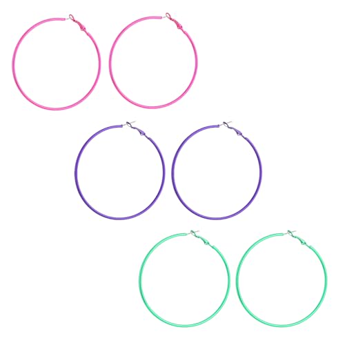 MALOUSUN 6 Stück Ohrringe Pink 80er Jahre Damen Neon Pink 90er Jahre Accessoires Damen Große Pinke Rund Creolen Rosa Vintage Hoop Schmuck Metall Creolen Bunt Mädchen Ohrschmuck für Party Mottoparty