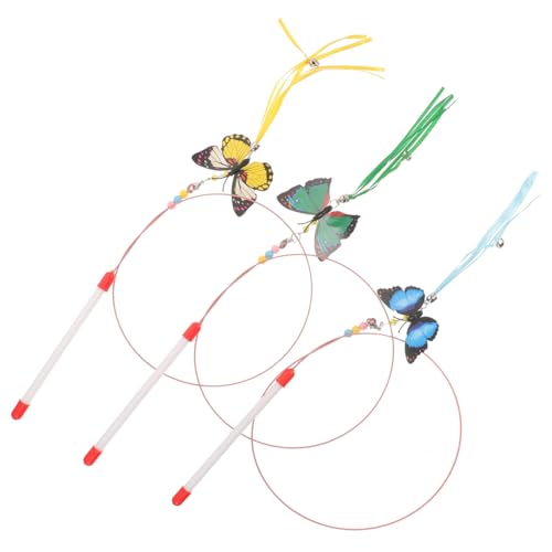 COSMEVIVI 3pcs Butterfly Bell Teaser Stick Interaktives Katzenspielzeug Für Haustierkatzen Katzenspielzeug