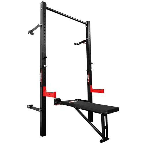 K Sport BLACK LINE Wall Rack KLAPPBARER faltbare Wall Rack bis 350kg belastbar Premium Langhantelablage klappbarer bis 275kg belastbar I Komplettes Set für Homegym