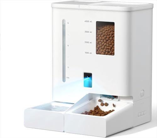 Futterautomat Katze mit Kamera 5G WiFi-Futterautomat 2K HD-Video und Nachtsicht 2-in-1-Großwasser- und Getreidespender einfache APP-Bedienung Futteraufbewahrungsbehälter für Hunde