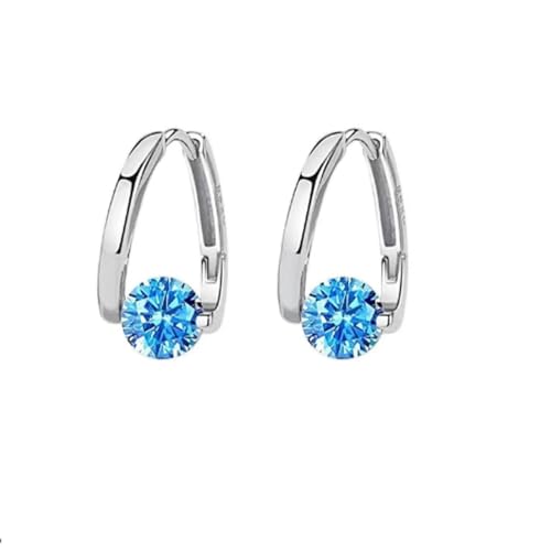 Diamant Zirkon Ohrhänger aus 925er-Sterlingsilber Damen Creolen mit funkelndem Damen Schmuck Zirkonia Klein Round für Damen und Mädchen Premium Ohrringe für mehrere Mini Leicht Breit Blue Sky