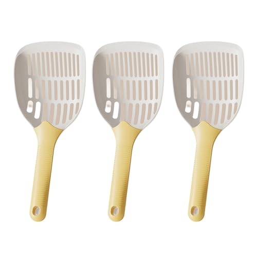 Uqezagpa Katzenstreuschaufel mit langem Griff feine Maschen Katzenstreuschaufel Hohlschaufel für einfache Reinigung Haltbarkeit kleine Schaufel für Haustiere 3 Stück