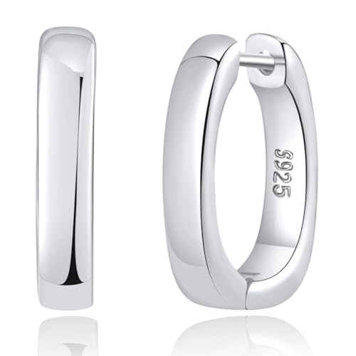 Senteria Ohrringe Silber 925 Creolen Klein Dicke Eckige Ohrringes Breite Chunky Sterling Silber Ohrringe Damen 15MM