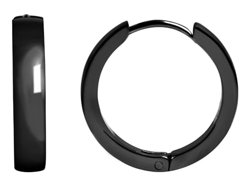 Akzent Damen Creolen Ohrringe Edelstahl 15mm Klapp-Creolen Ohrschmuck für Frauen schwarz Geschenkidee Valentinstag