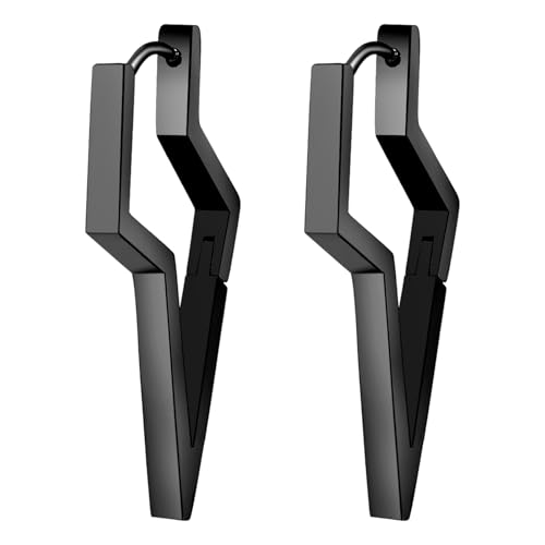 JewelryWe Blitz Ohrringe Creolen für Damen Schwarz Edelstahl Lightning Huggie Creolen Blitzohrringe 80er 90er Jahre Tropfen Ohrringe Punk Rock Mode Schmuck Geschenk für Frauen Männer