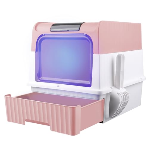 MUL-BOUTIQUE Katzenklo Edelstahl Großes Kapazität Abnehmbare Katzentoilette mit Deckel XXL geschlossen Katzenklo zu mit Filter für saubere Katzen Rosa