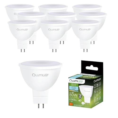 Lumiled 230V GU5.3 LED Lampen Leuchtmittel Spot 10 Stück Set MR16 8W entspricht 80W Halogen Glühlampen 6500K Kaltweiß 720 Lumen 120 Abstrahlwinkel Spots Glühbirnen Halogenleuchte