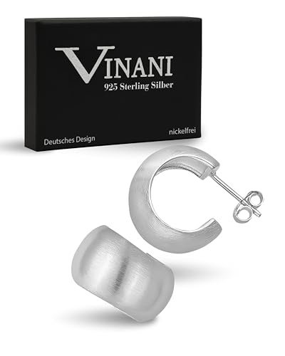 Vinani Damen   Halb Creolen Ohrstecker für Frauen   klein rund bauchig mattiert aus 2CRM