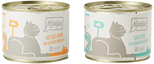 MjAMjAM - Premium Nassfutter für Katzen - Monopaket I - mit Huhn und Pute 6er Pack 6 x 200 g getreidefrei mit extra viel Fleisch