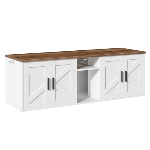 HOOBRO Katzenschrank Katzentoilette Schrank 148 cm Katzenklo Schrank mit Eingang für 2 Katzen Haustiermöbel Katzenmöbel versteckte Katzentoilette Weiß und Natur EWH15MW01