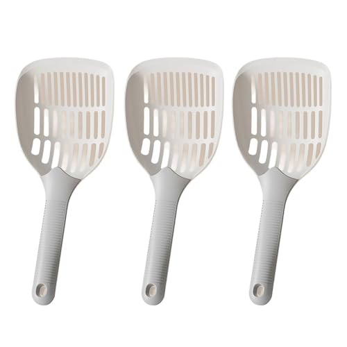 pumpumlia Feine Katzenstreuschaufel mit langem Griff solide Katzenkotschaufel für effizientes Sieben von Haustierabfällen 3 Stück