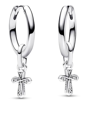 PANDORA Damen Schmuck-Set Creolen Funkelndes Kreuz Silber Ohrringe mit Charm-Anhänger 68328