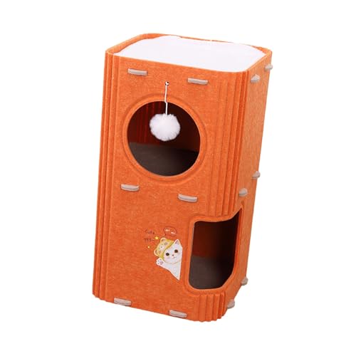 JISADER Filz-Katzenkletterhaus Katzenbaum einfach zu montieren Indoor-Katzenmöbel Spielturm Versteckhöhle 2-lagig Orange