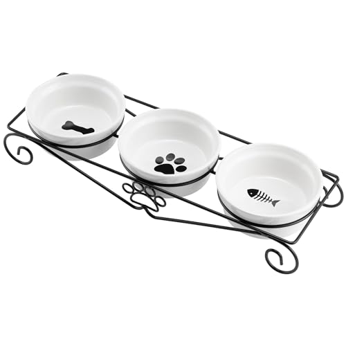 Navaris Futternapf 3er Set - Futternapf Katze - Futterstation Hund - Katzennapf Keramik - Hundenapf Keramik - Verwöhne Deine Lieblinge - 350 ml Kapazität - Weiß