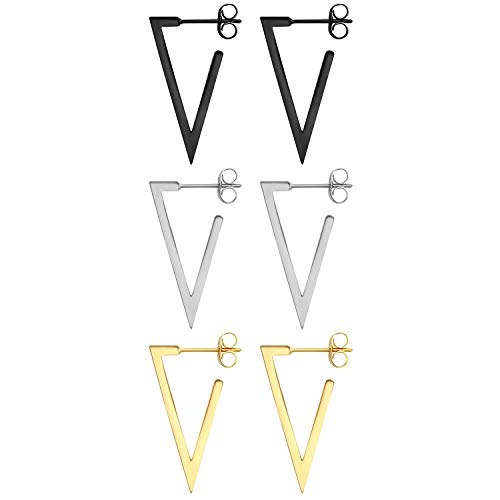 Flongo Damen Groß Ohrringe Creolen Frauen Ohrstecker Gestüt Reifen Huggie Ohrringe Silber Gold Schwarz Dreieck Form Poliert Elegant 6 Stück Set