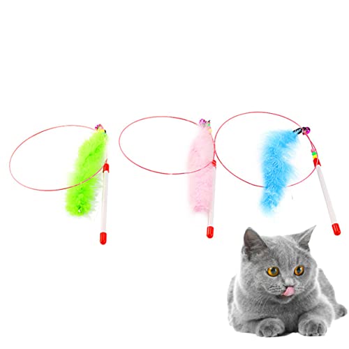 UPKOCH 3stücke Federwedel für Katzen aus Stahldraht und Kunststoffgriff Katzenspielzeug Interaktives Katzenspielzeug Lange Bunte Feder-katzenspielzeug für Hause Katzenbedarf