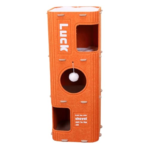 Großer Katzenbaum mit Mehreren Ebenen Kratzfläche Und Geschlossenem Versteck Aus Stabilem Filz für Hauskatzen 3-lagiges Orange