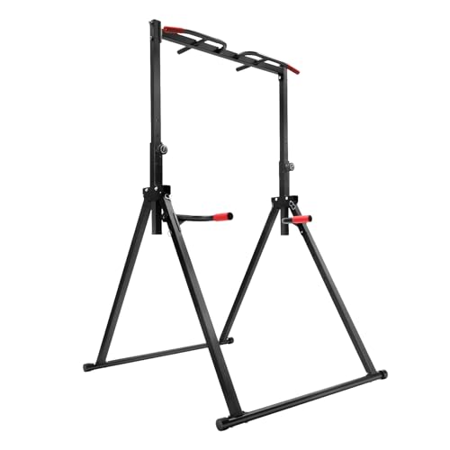 awolsrgiop Power Tower 200kg Höhenverstellbare Zusammenklappbare Klimmzugstange Freistehend mit Dip Station für Zuhause Dreieckige Pull Up Bar für Klimmzüge Dips Bauchtraining Max. 200kg Tragkr