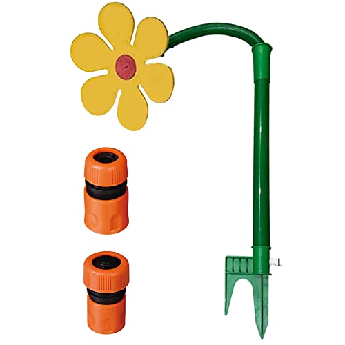 Tanzender Gänseblümchen Rasensprenger 720 Grad Whirling Yard Sprinkler Rasenbewässerungssprinkler für Garten Hof Dekorative Gartenpfähle Gelb