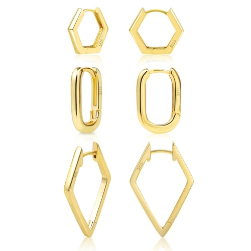 ALEXCRAFT Eckige Creolen Gold Ohrringe Set Klein Damen 14K Huggie Vergoldete Ohrringe Geschenk für Frauen Freundin Mama Mädchen