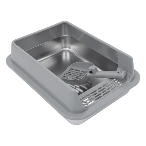 VICASKY Edelstahl Katzentoilette mit Deckel Mittelgroß Geschlossene Metall Katzentoilette für Drinnen und Draußen Geruchshemmend und Leicht zu Reinigen Platzsparend für Kleine Räume